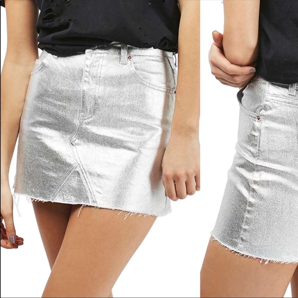 Topshop Metallic Denim Skirt